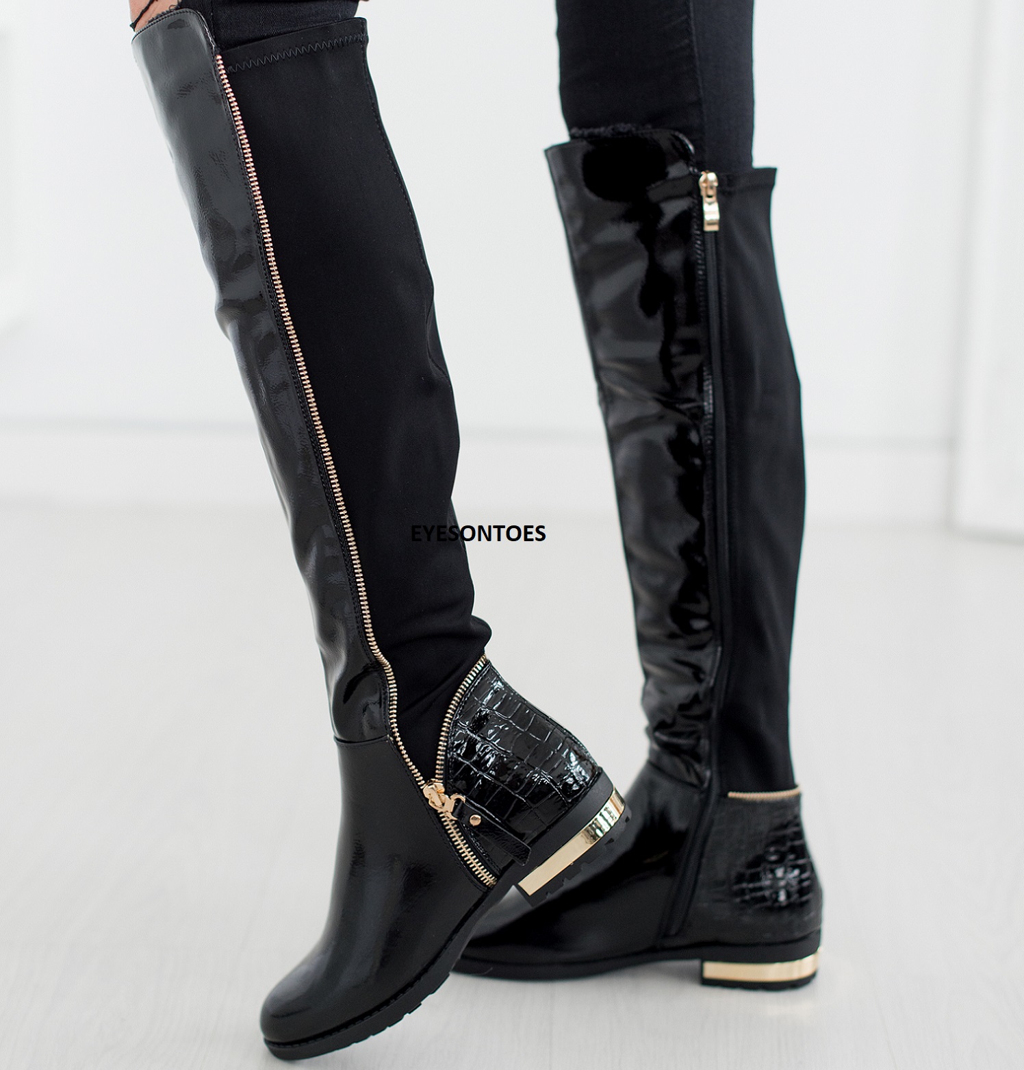 booties with gold trim